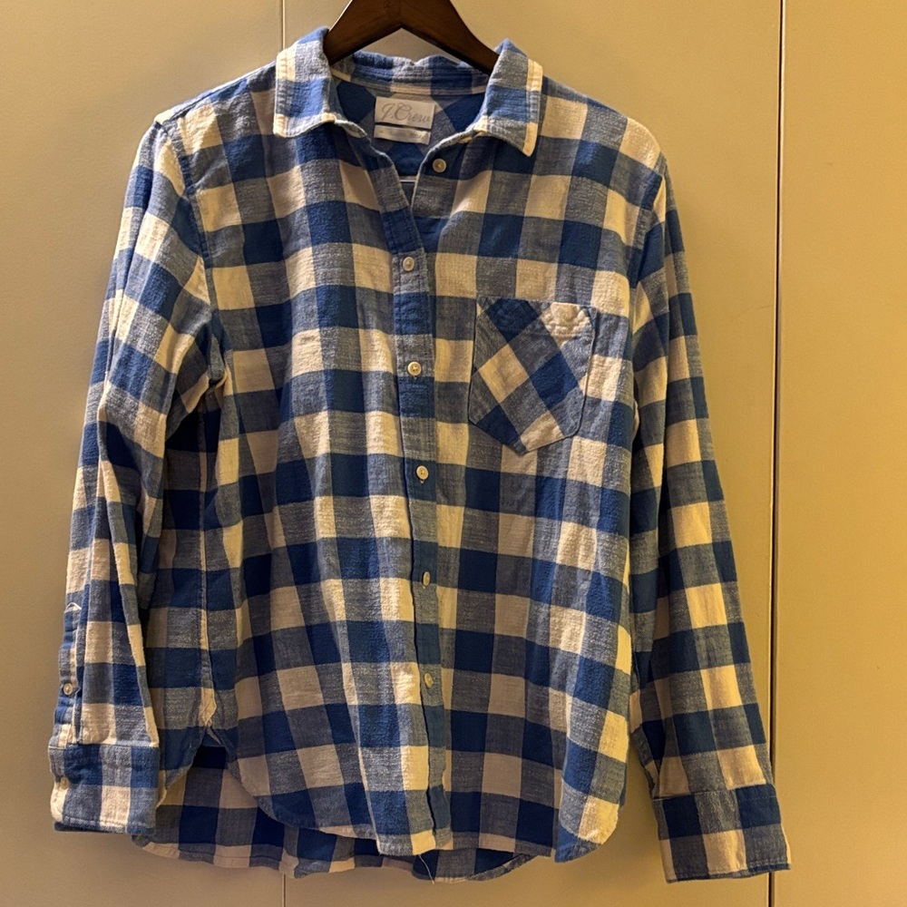 J. Crew Blue and Cream Buffalo Check Flannel Shirt 14